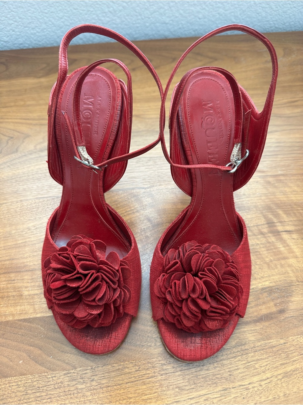 Alexander McQueen Red Metallic Floral D’Orsay Heels Size 39 Made in Italy